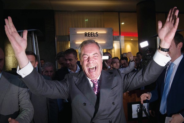 UKIP Leader Nigel Farage speaking in London where he appeared to claim victory for the Leave campaign in the EU referendum.