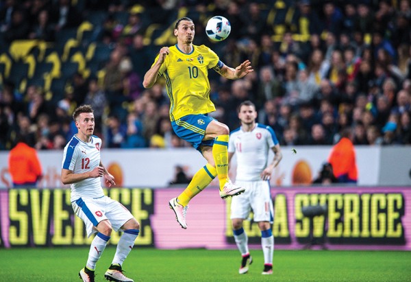 SOLNA, SWEDEN - MARCH 29: Czech Republics Jakub Rada and Swedens Zlatan Ibrahimovic during the international friendly between Sweden and Czech Republic at Friends Arena on March 29, 2016 in Solna, Sweden. (Photo by Marcus Ericsson/Ombrello/Getty Images)