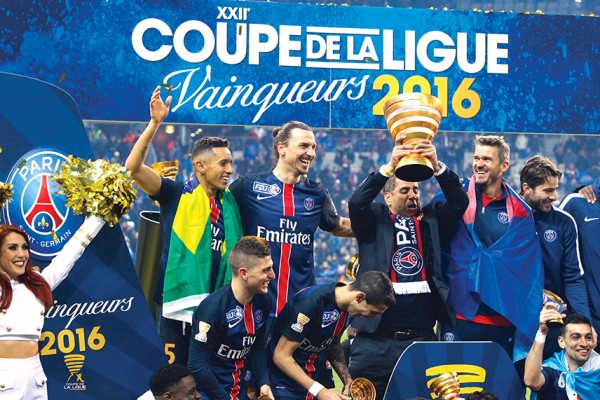 joie Marquinhos (PSG) / Zlatan Ibrahimovic (PSG) / equipe (PSG)